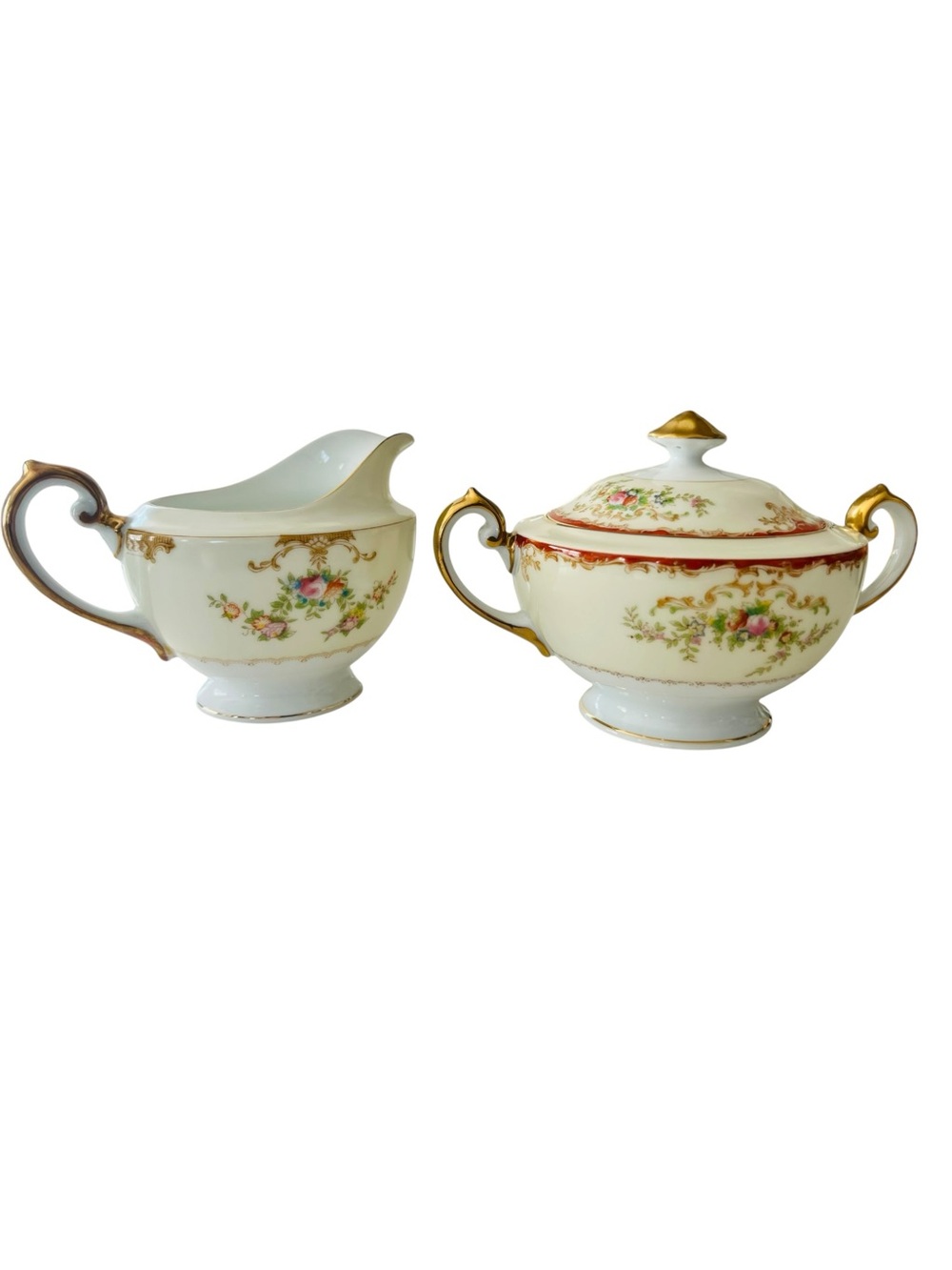 Vintage Meito China V2161 Derby Creamer & Covered Sugar Bowl Set Hand Painted